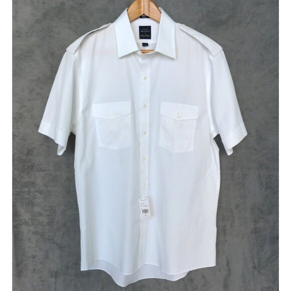 NWT Brooks Brothers NetJets Pilot Button Up Shirt Mens 16 1/2 White Short Sleeve